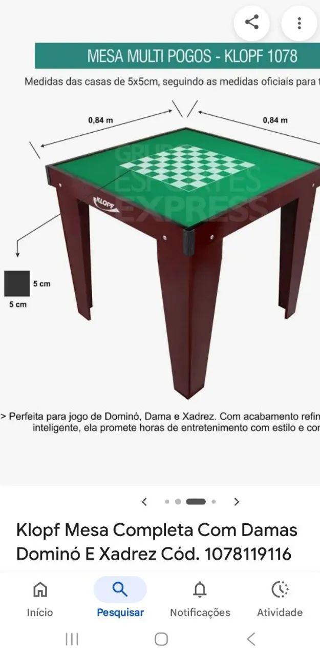 Mesa de dama xadrez e dominó em perfeito estado