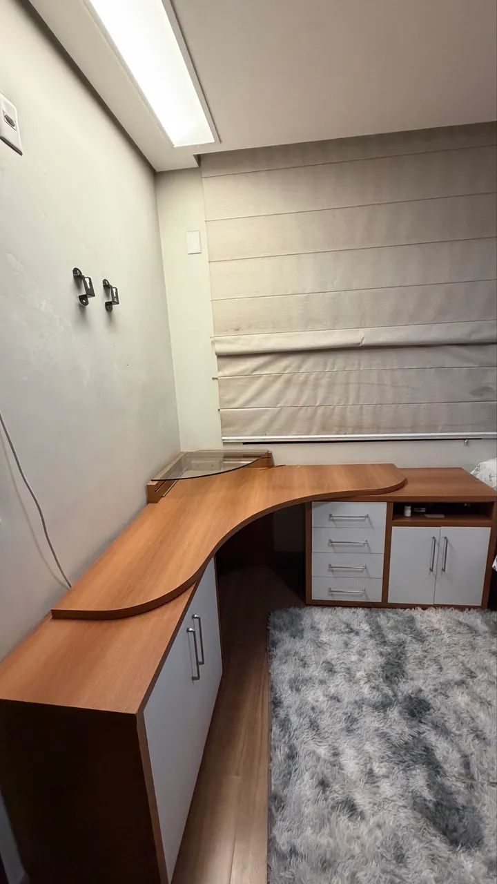 Wooden desk with drawer unit and built-in cabinets