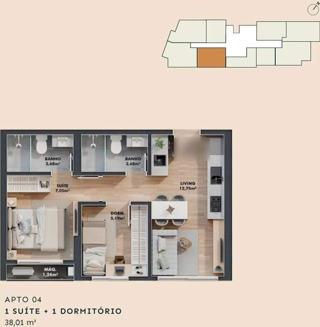 Suíte e dormitório em 38 m² no Bothanic, no Centro de Itajaí - Foto 2