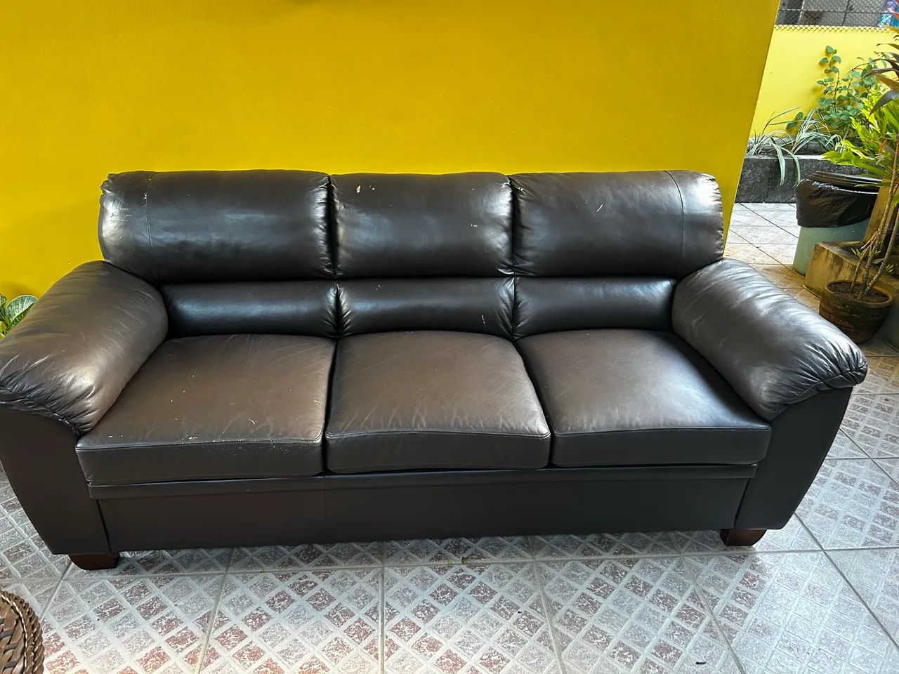 Conjunto de Sofás 3 e 2 Lugares em Courino Marrom
