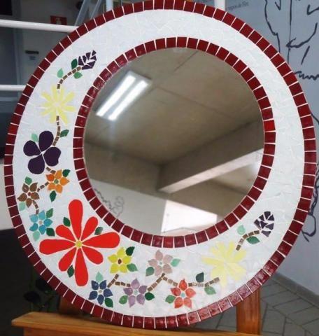 Moldura espelho Mosaico flores