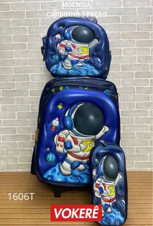 LANÇAMENTO Kit mochila Carrinho lancheira e estojo 