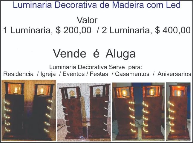 Abaju Luminaria Decorativa de Madeira com Led