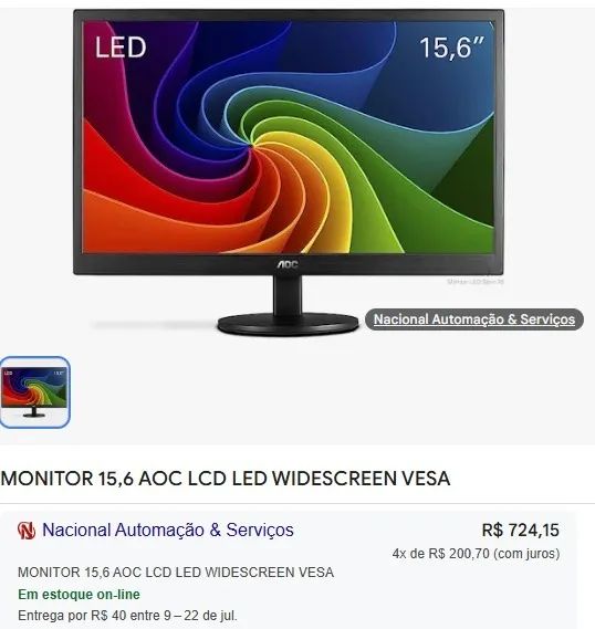 Monitor p/ Caixa 15,6 Pol LCD AOC - Foto 4