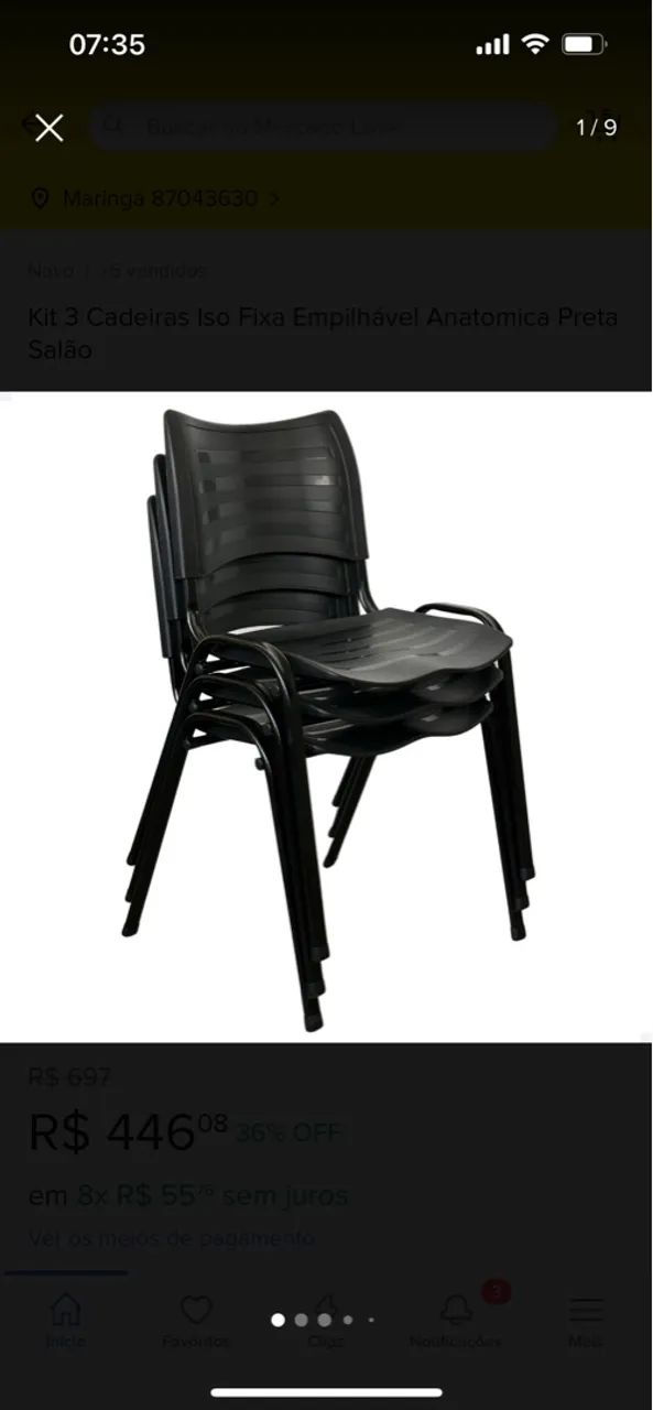 Cadeira Iso Fixa Empilhável Anatómica Preta 