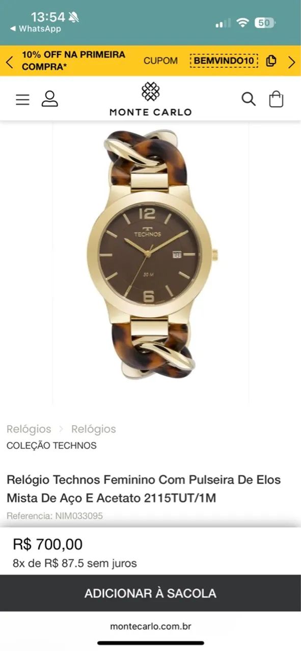 Relógio Technos Feminino Com Pulseira De Elos Mista De Aço E Acetato 2115TUT/1M