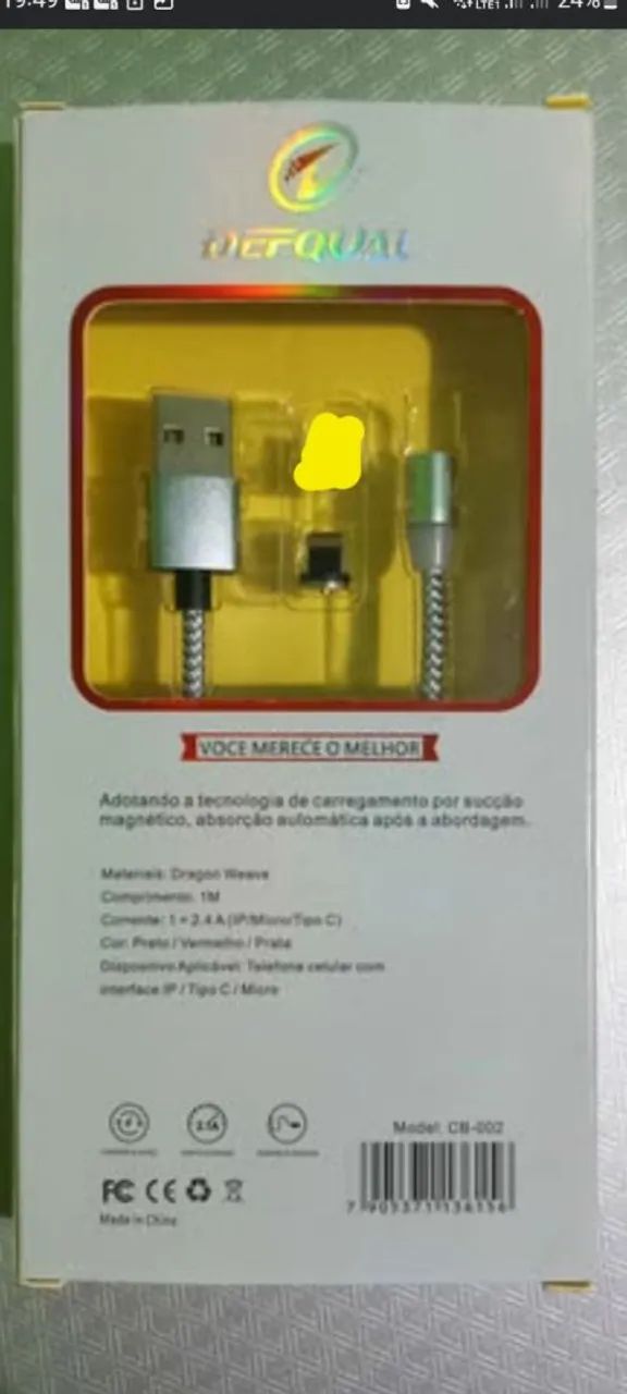 Cabo Carregador Magnético para iPhone e Android Tipo - C