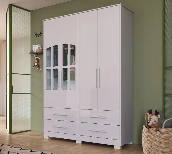 Roupeiro Charlo 4 Portas, 100% MDF - Peroba