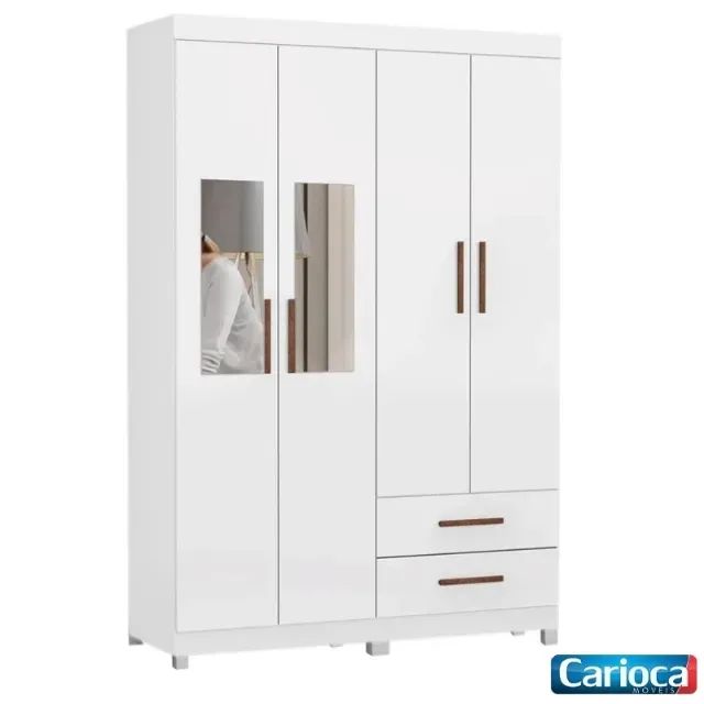 Guarda Roupa Hercules Branco C/Espelho e Pés Carioca - Entrega Rápida! 