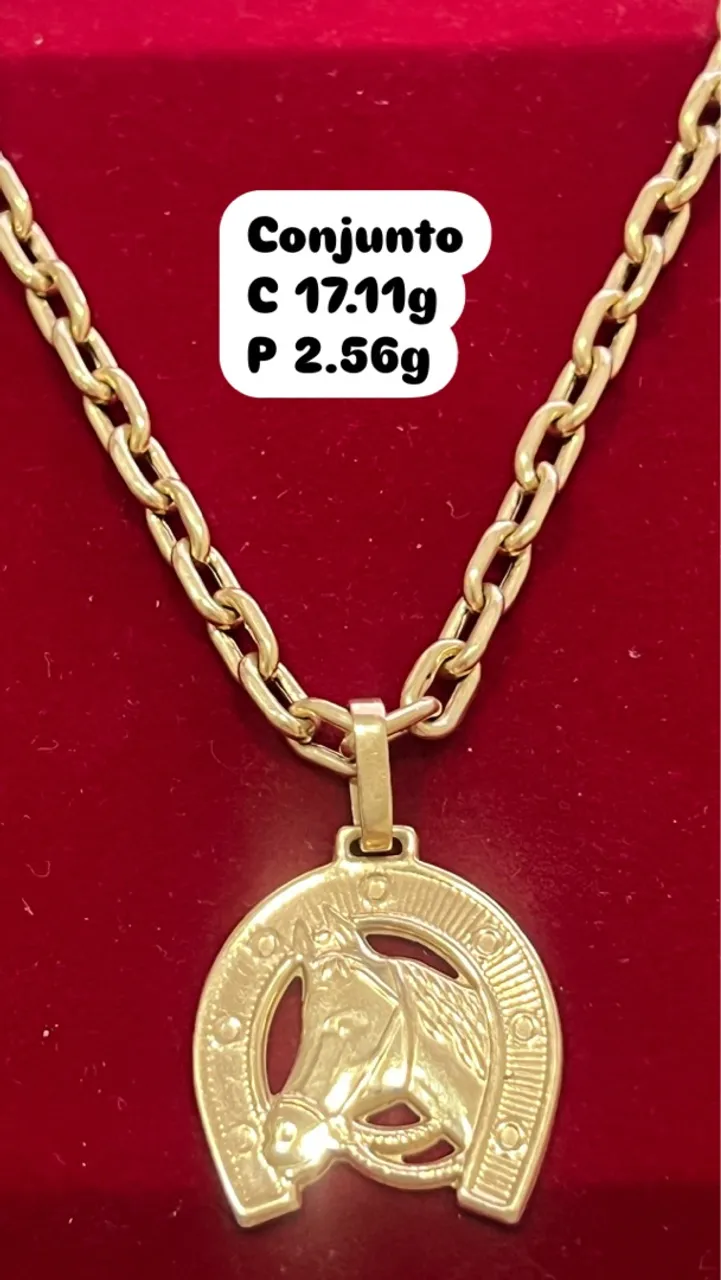 Conjunto de corrente cartier com pingente de ouro