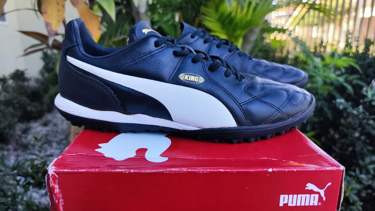 Chuteira Society Puma King 40 Preta Couro Legítimo Tênis Fut7 Usada Ñ Nike Adidas Mizuno