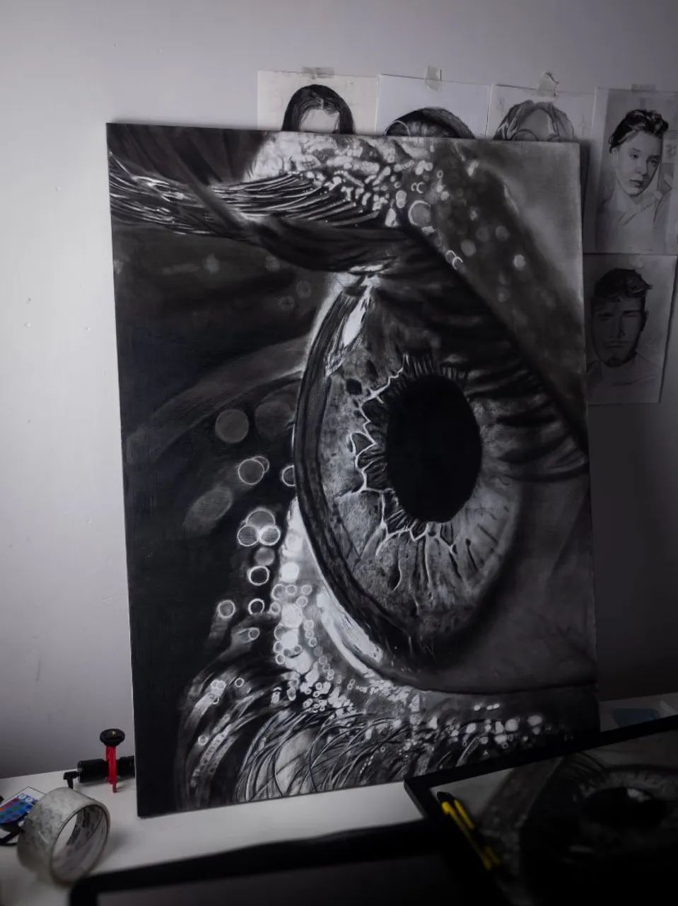 Obra de arte - O olhar além - desenho em grafite e carvão 