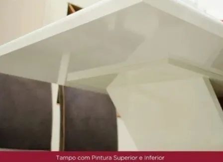 Mesa de Jantar Tampo de Vidro Off white e Madeira - Foto 4