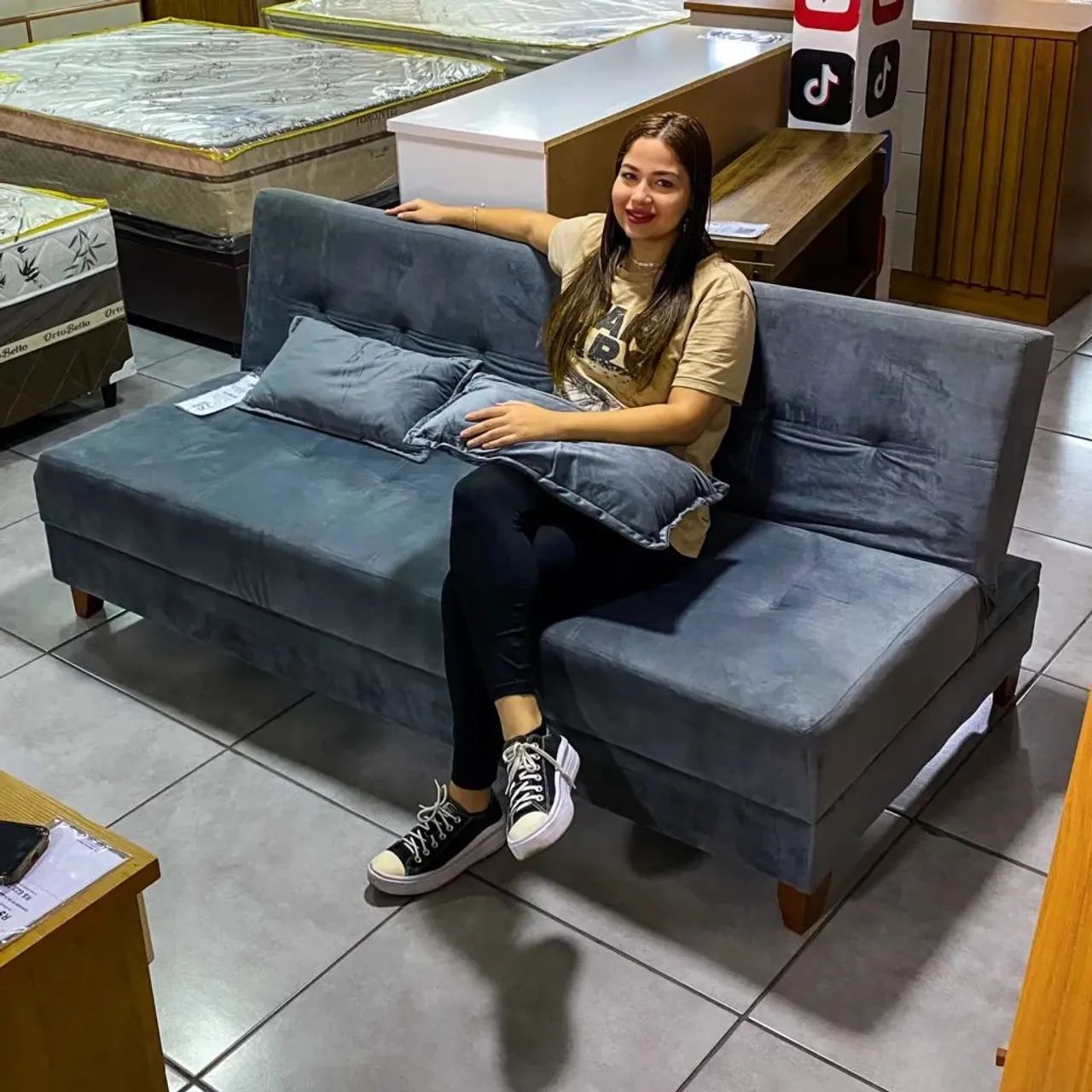Sofá Cama Arpoador 2 Lugares 185cm Tecido Suede Innove - entrega Rapida - Foto 4
