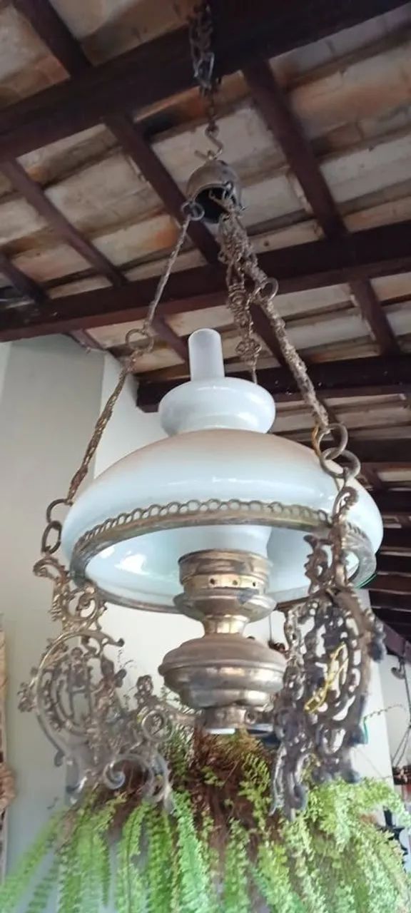 pendente de bronze com cúpula de opalina. antigo. funcionando! - Foto 2
