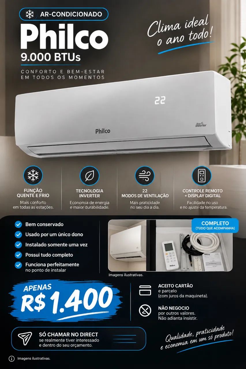 ? AR-CONDICIONADO PHILCO 9.000 BTUs À VENDA ?