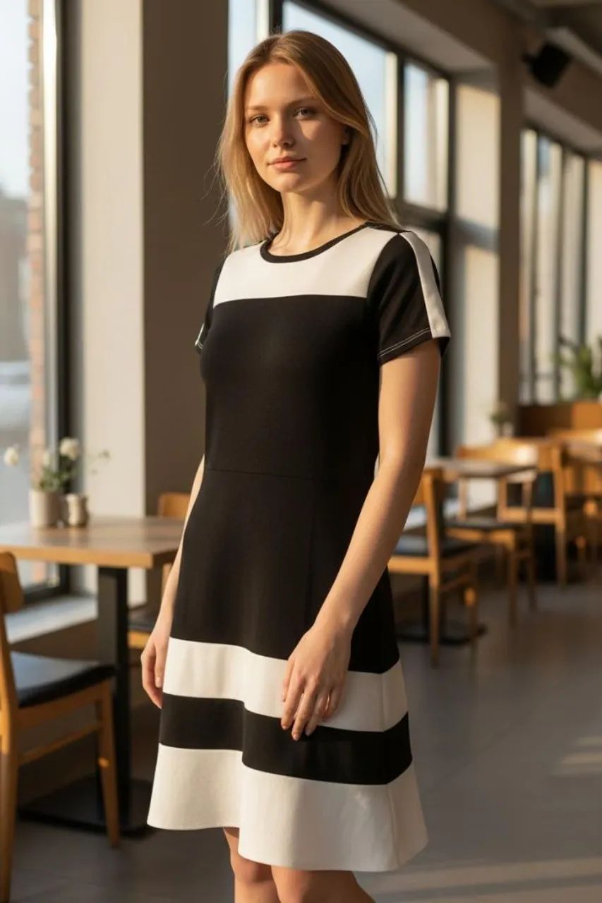 Vestido preto e branco elegante - pouco usado - Foto 4