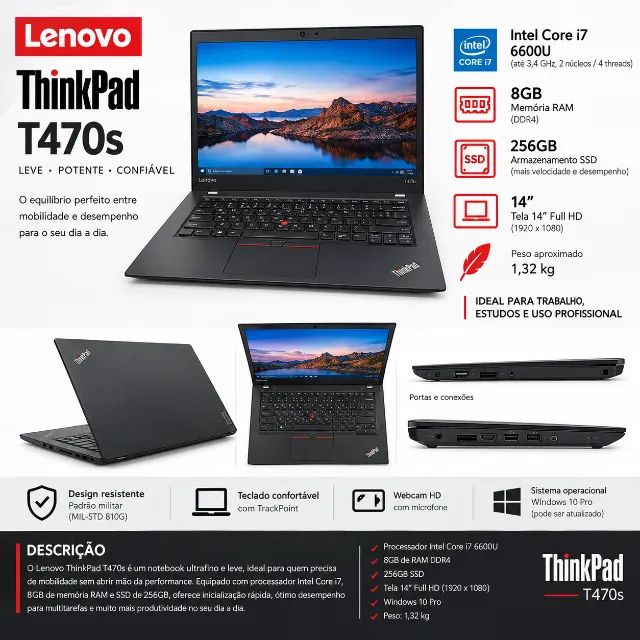 NOTEBOOK THINKPAD T470S I5 (8GB RAM+256GB SSD) - Notebooks