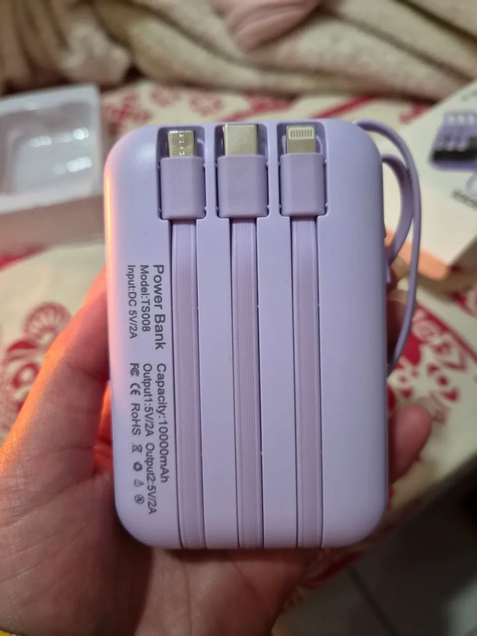 Mini power bank 10000mah com lanterna cor roxa  - Foto 3