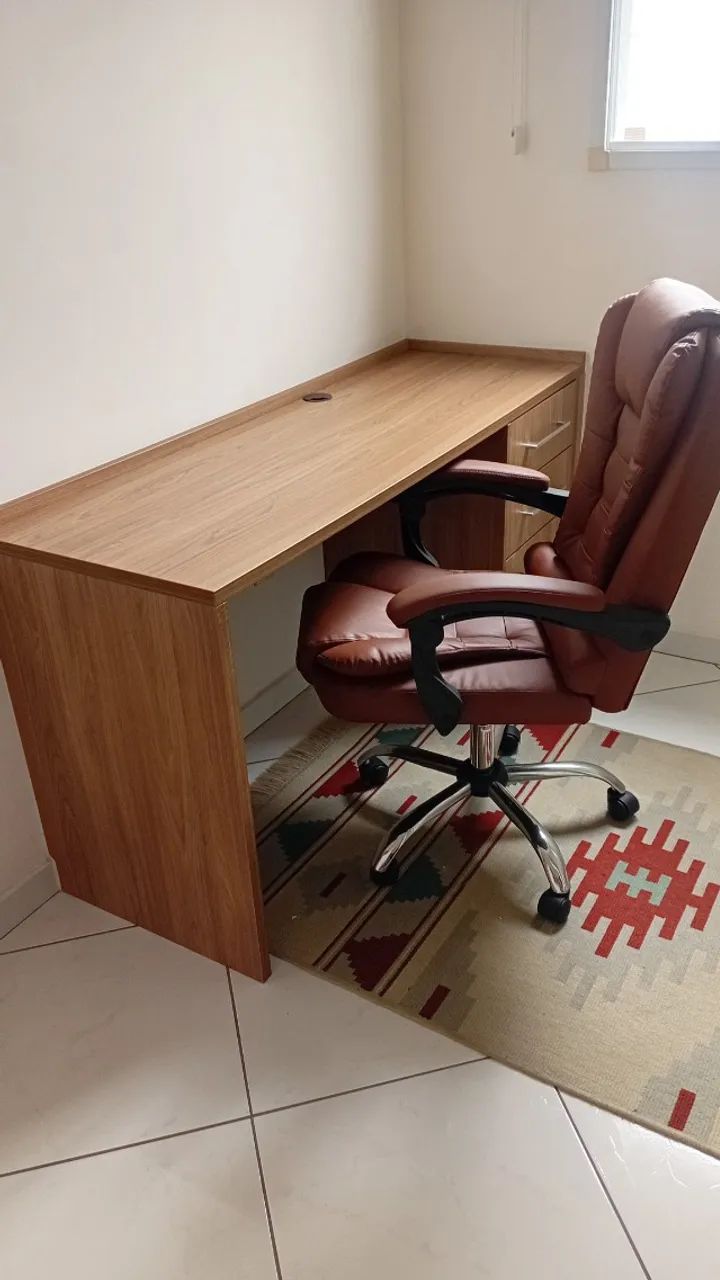Executive Desk with Drawers and Synthetic Leather Executive Chair, Made of 100% MDF Furniture