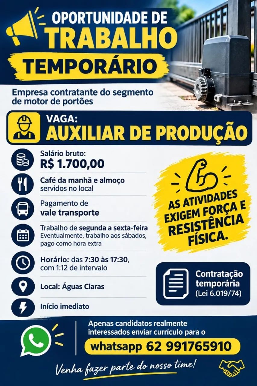 AUXILIAR DE PRODUÇÃO -  ÁGUAS CLARAS - DF
