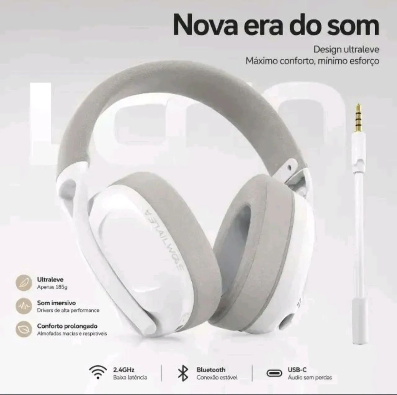Headset Gamer Smailwolf L80 Sem Fio Trimode Bluetooth 2.4G e USB C - Branco - Foto 2