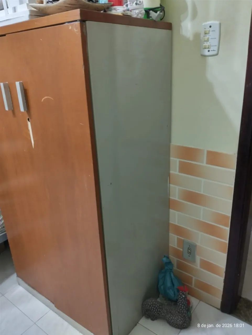 Armario Aço com prateleiras e porta madeira