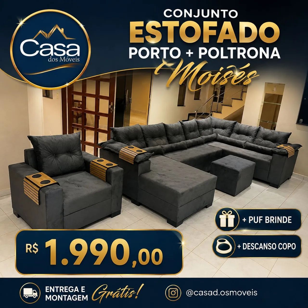 Conjunto Estofado Porto + Poltrona Moisés 