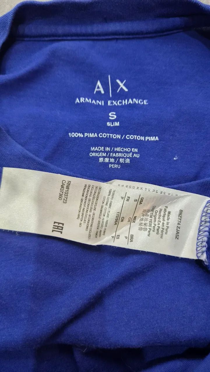 Camiseta Armani Exchange algodão Pima azul P  - Foto 3