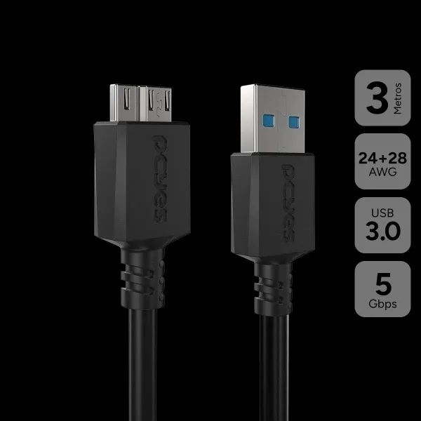 Cabo Para Hd Externo Usb 3.0 Macho Para Micro Usb B - 3 Metros - Loja Coimbra Computadores - Foto 2