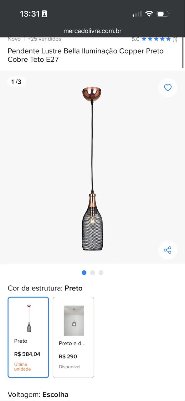 Pendente preto e dourado