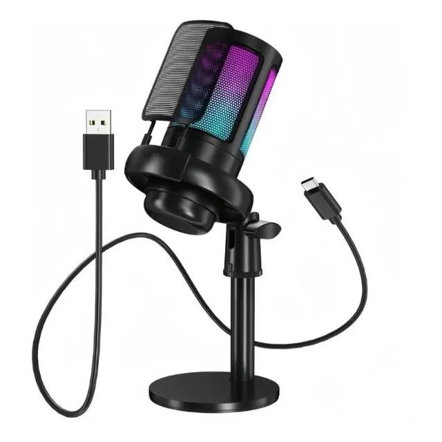Microfone condensador Rgb usb tipo c stream lives - Foto 2