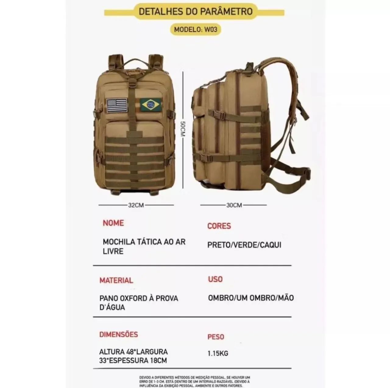 Mochila tática 50 litros camuflada - Foto 3