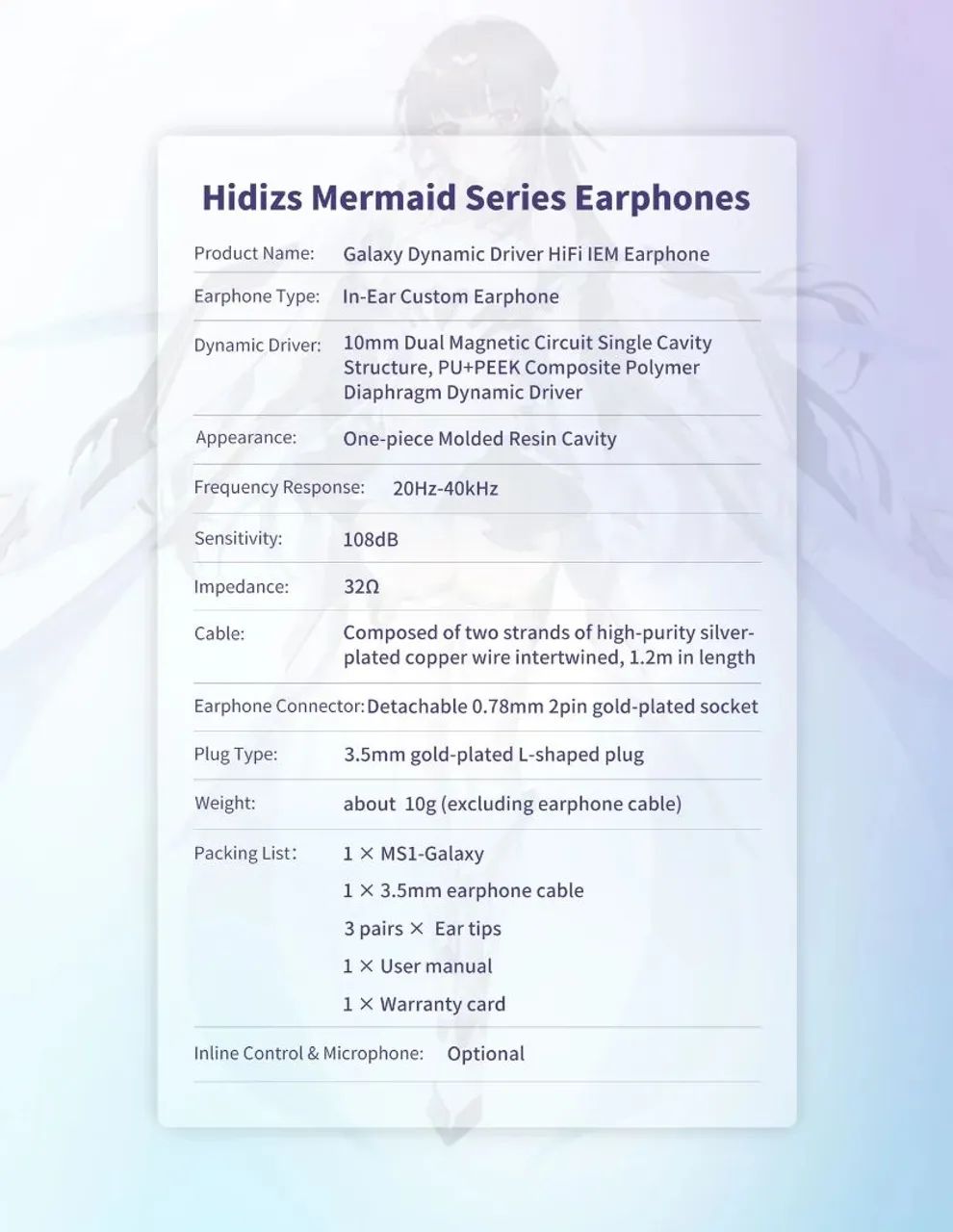 Fone Hidizs MS1 Galaxy sem microfone retorno de palco - Fones de