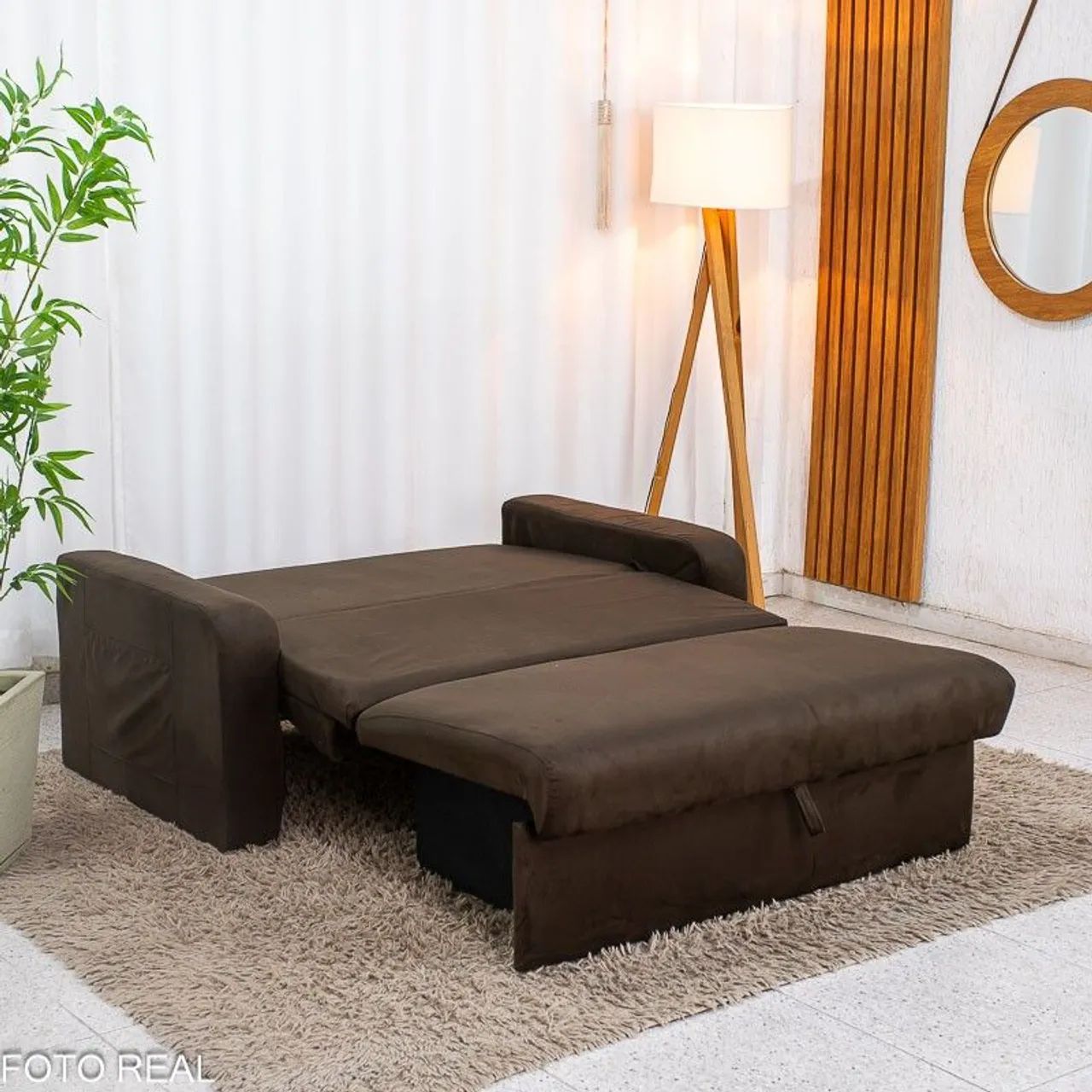 Sofá Cama com Baú Veludo Marrom - Foto 2