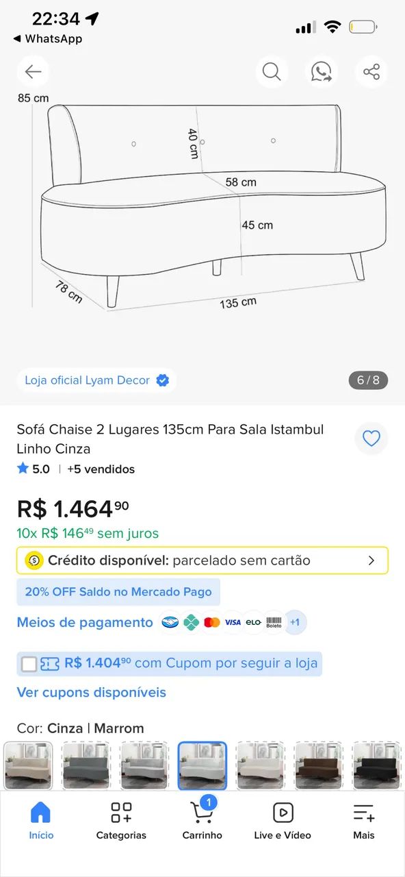 Sofa Chaise 2 Lugares Linho - Foto 5