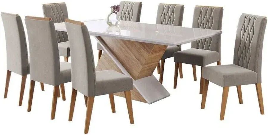 Mesa de Jantar com Tampo de Vidro Temperado e 8 Cadeiras - Foto 2
