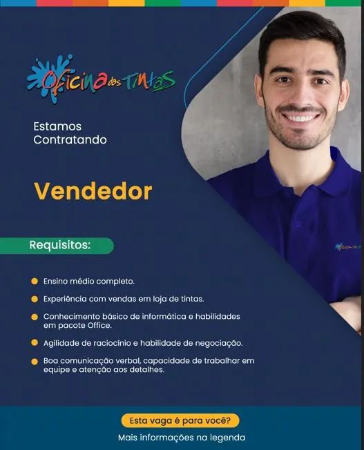 Vaga vendedor de loja de Tintas 
