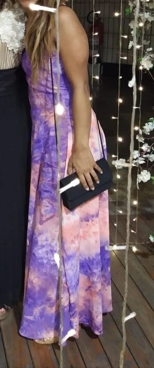 Vestido Tie Dye longo colorido rosa e roxo