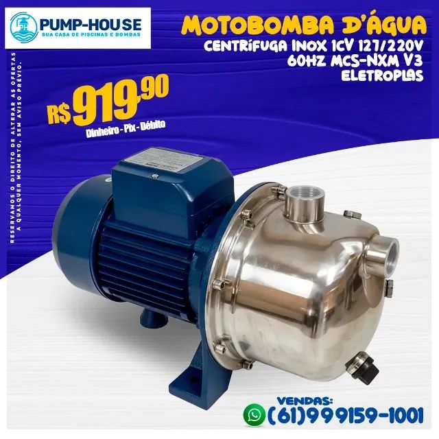 Bomba D'água Centrífuga Inox 1CV 127/220v 60Hz MCS-NXM V3 Eletroplas