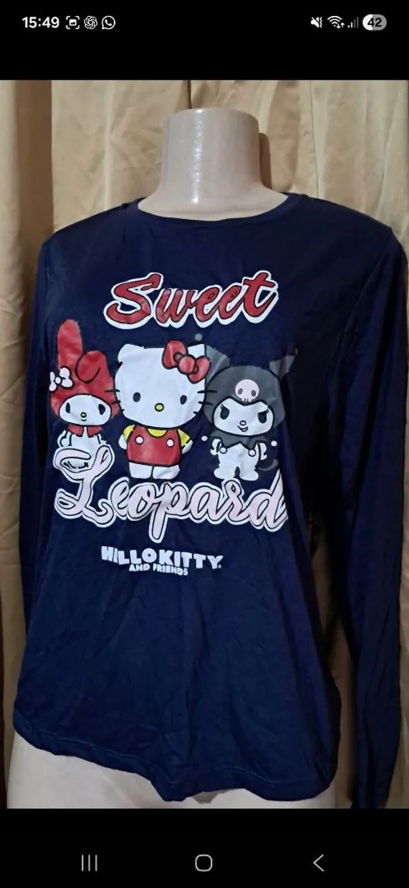 Camisa Hello Kitty manga comprida azul tm P - Foto 2