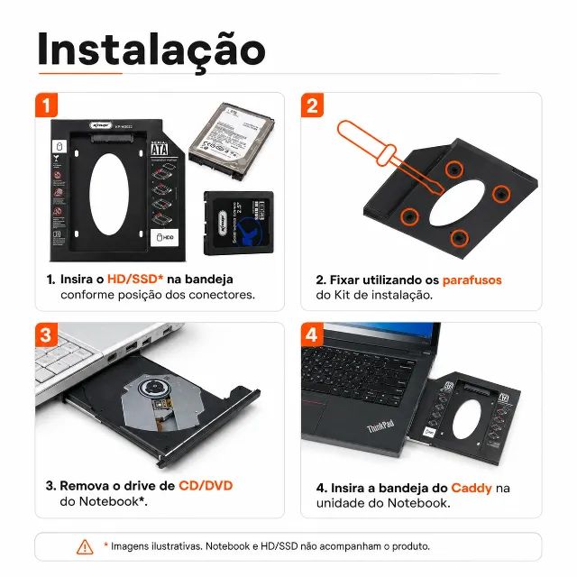 Adaptador Caddy 12.7mm Para Notebook HD SSD 2.5 Polegadas SATA Knup KP-HD022 - Foto 4