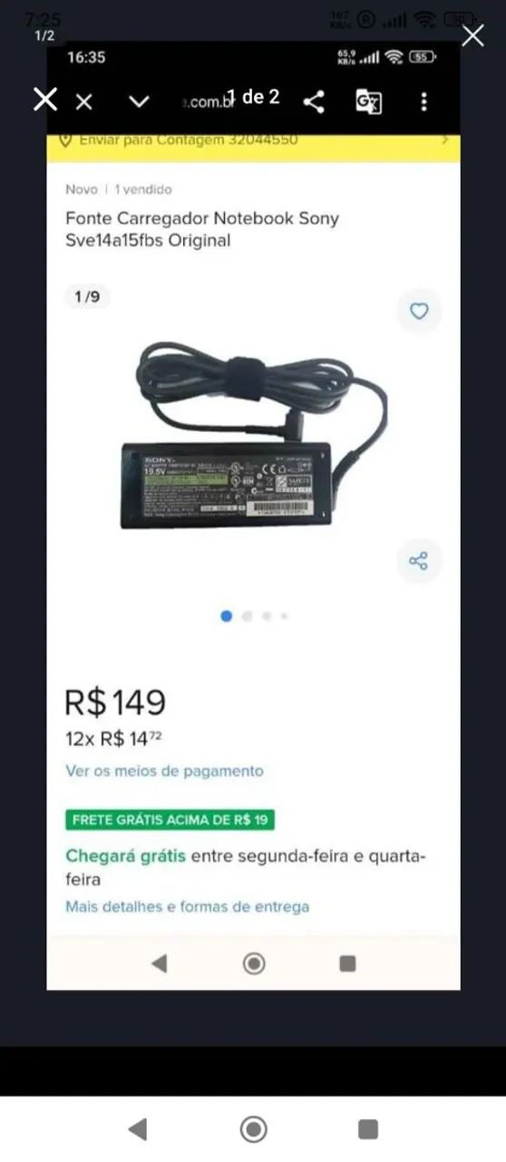 Carregador sony vaio original 