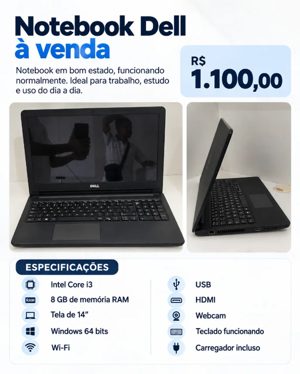 Notebook Dell Core i3 | 8GB RAM | 14? | R$ 1.100