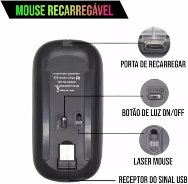 MOUSE SEM FIO RECARREGÁVEL  - Foto 2