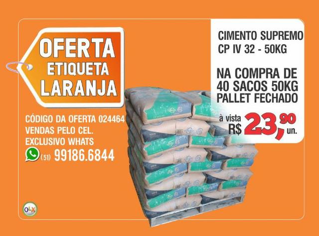Supremo Cimento CP IV 32 - Saco 50kg - Oferta etiqueta laranja