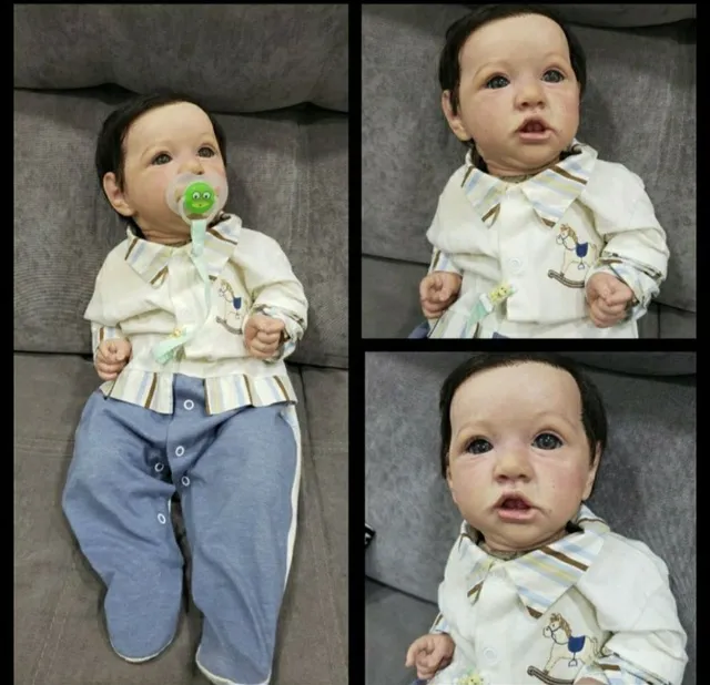 Bebê Reborn Silicone Menino 55cm Enxoval Cinza Completo