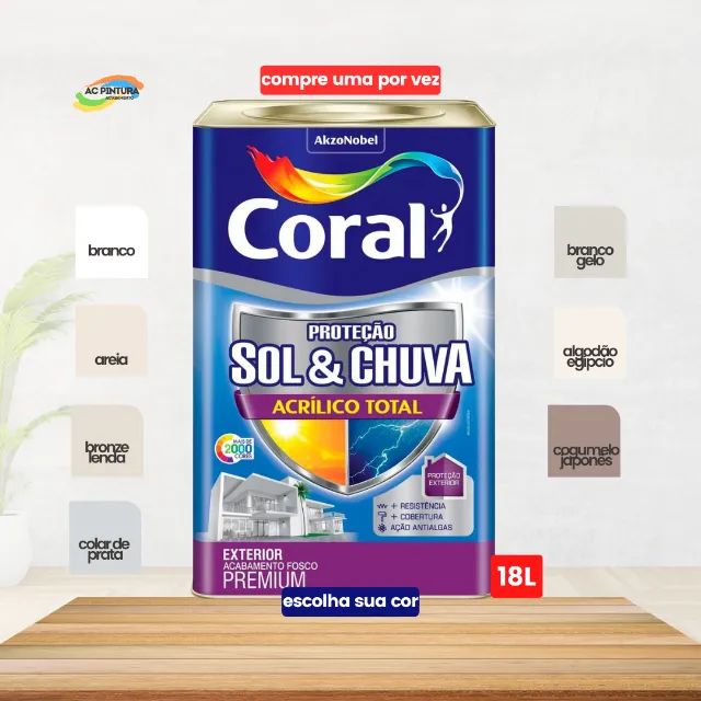 Tinta Coral Sol & Chuva Acríllico Total Premium 18L 