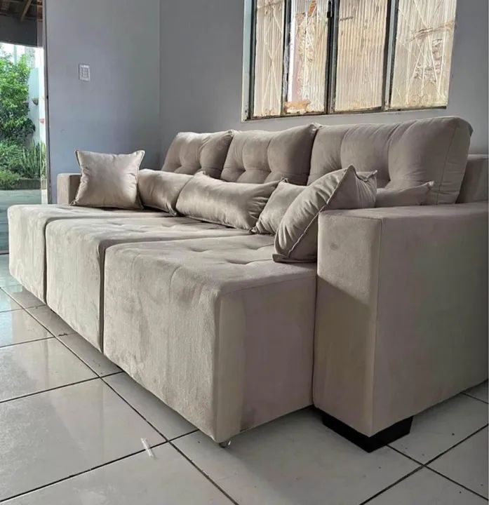 Sofá Cama Suede Bege - Novo somente sob encomenda