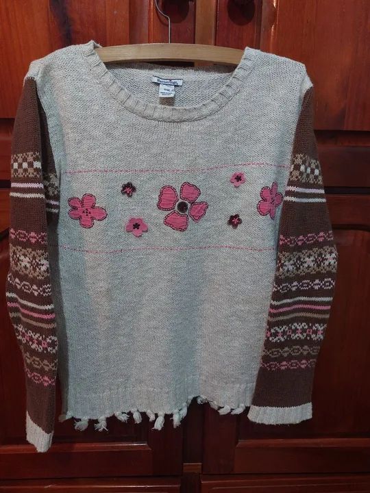 Suéter Feminino de Tricô com Flores - Tamanho 10/12